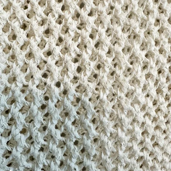 Caroll Paris Metallic Open Knit Linen Blend V-Neck Sweater Cream XS - Picture 8 of 14